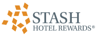 The image shows a logo with the word &ldquo;STASH&rdquo; in large letters and &ldquo;HOTEL REWARDS&rdquo; beneath, plus an orange geometric icon to the left.