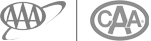 This image shows two logos side by side: one with stylized "AAA" and the other with stylized "CAA" inside circle designs.
