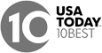 This image shows the "10Best" logo from USA Today, featuring the number 10 and the text "USA TODAY 10BEST" in a stylized font.